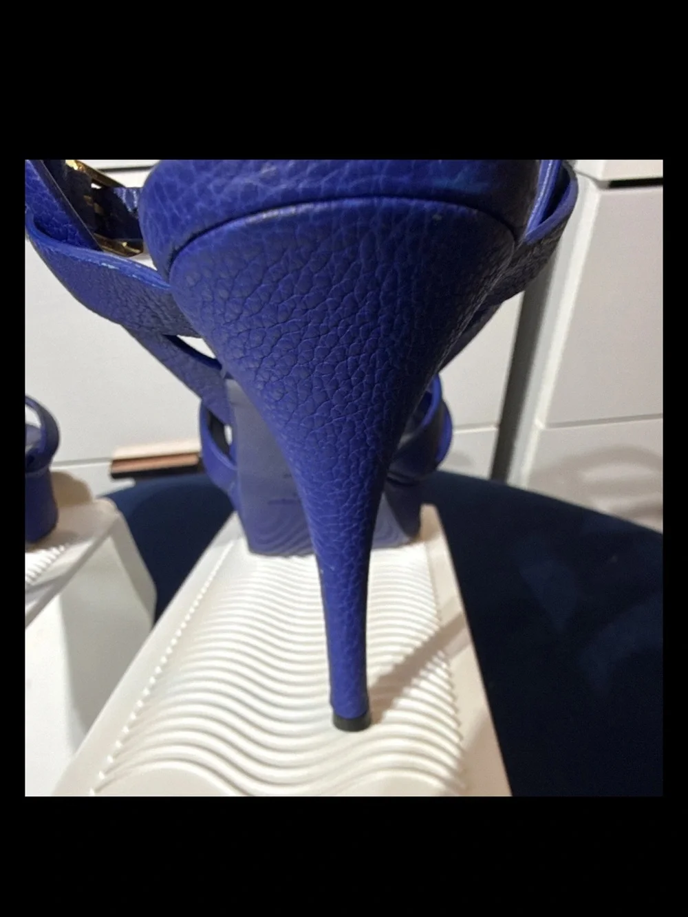 Yves Saint Laurent Tribute Cobalt Blue Leather Platform Sandals with White Sole